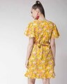 Shop Women's Mustard Yellow & Pink Printed Wrap Dress-Design