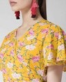 Shop Women's Mustard Yellow & Pink Printed Wrap Dress