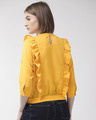 Shop Women Mustard Yellow Lace Detail Blouson Top-Design