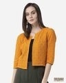 Shop Women's Mustard Yellow Self Design Open Front Shrug-Front