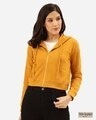 Shop Women's Mustard Yellow Solid Hooded Crop Sweatshirt-Front