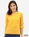 Shop Women Mustard Yellow & White Polka Dot Print Regular Top-Front