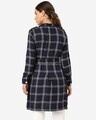 Shop Women Navy Blue & Off White Checked Longline Tailored Jacket-Full