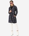 Shop Women Navy Blue & Off White Checked Longline Tailored Jacket