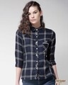 Shop Women Navy Blue & White Regular Fit Checked Casual Shirt-Front