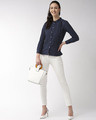 Shop Women Navy Blue & White Regular Fit Printed Casual Shirt-Full