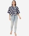 Shop Women's Navy Blue And White Checked Cape Jacket