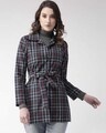 Shop Women's Navy Blue Checked Tailored Jacket-Front