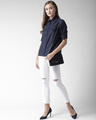 Shop Women Navy Blue Classic Fit Solid Casual Shirt-Full