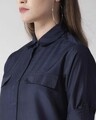 Shop Women Navy Blue Classic Fit Solid Casual Shirt
