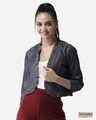 Shop Women's Navy Blue Solid Chambray Open Front Shrug-Front