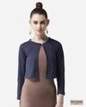 Shop Women's Navy Blue Solid Crop Button Shrug-Front