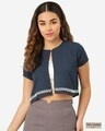 Shop Women's Navy Blue Solid Crop Button Shrug-Front