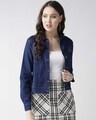 Shop Women's Navy Blue Solid Denim Jacket-Front