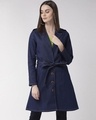 Shop Women's Navy Blue Solid Denim Overcoat-Front