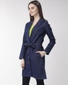 Shop Women's Navy Blue Solid Denim Overcoat-Design