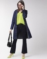 Shop Women's Navy Blue Solid Denim Overcoat