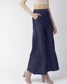 Shop Women Navy Blue Solid High Rise Chambray Palazzos-Design