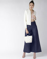 Shop Women Navy Blue Solid High Rise Chambray Palazzos
