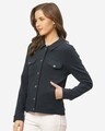 Shop Women Navy Blue Solid Slim Fit Lightweight Shacket-Design