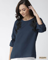 Shop Women Navy Blue Solid Top With Applique Detail-Front