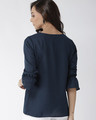 Shop Women Navy Blue Solid Top With Applique Detail-Design