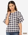 Shop Women Navy & White Checked Top-Front