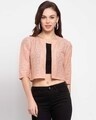 Shop Women's Nude Coloured Self Design Open Front Cropped Shrug-Front