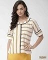 Shop Women's Off White & Navy Blue Striped Top-Front