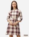 Shop Women Off White & Red Checked Shirt Dress-Front