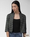 Shop Women's Olive Green & Navy Blue Checked Lightweight Tailored Jacket-Front