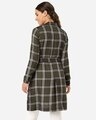Shop Women Olive Green & Off White Checked Longline Tailored Jacket-Full