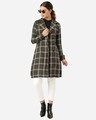 Shop Women Olive Green & Off White Checked Longline Tailored Jacket