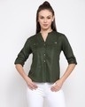 Shop Women's Olive Green Boxy Solid Casual Shirt-Front