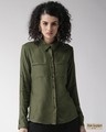 Shop Women Olive Green Regular Fit Solid Casual Shirt-Front