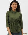 Shop Women Olive Green Solid Cinched Waist Top-Front