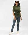 Shop Women Olive Green Solid Cinched Waist Top