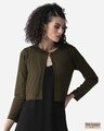 Shop Women's Olive Green Solid Crop Button Shrug-Front