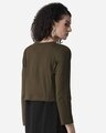 Shop Women's Olive Green Solid Crop Button Shrug-Full