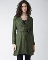 Shop Women Olive Green Solid Double Breasted Overcoat-Front