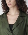 Shop Women Olive Green Solid Double Breasted Overcoat