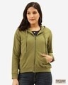 Shop Women's Olive Green Solid Hooded Sweatshirt-Front