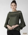 Shop Women's's Olive Green Solid Top-Front
