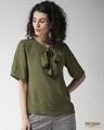 Shop Women's Olive Green Solid Top-Front
