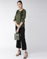 Shop Women Olive Green Solid Top With Applique Detail-Full