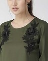 Shop Women Olive Green Solid Top With Applique Detail