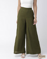Shop Women Olive Green Wide Leg Solid Palazzos-Front