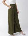 Shop Women Olive Green Wide Leg Solid Palazzos-Design