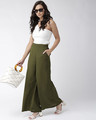 Shop Women Olive Green Wide Leg Solid Palazzos