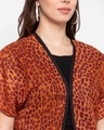 Shop Women Orange  Black Printed Open Front Shrug-Full